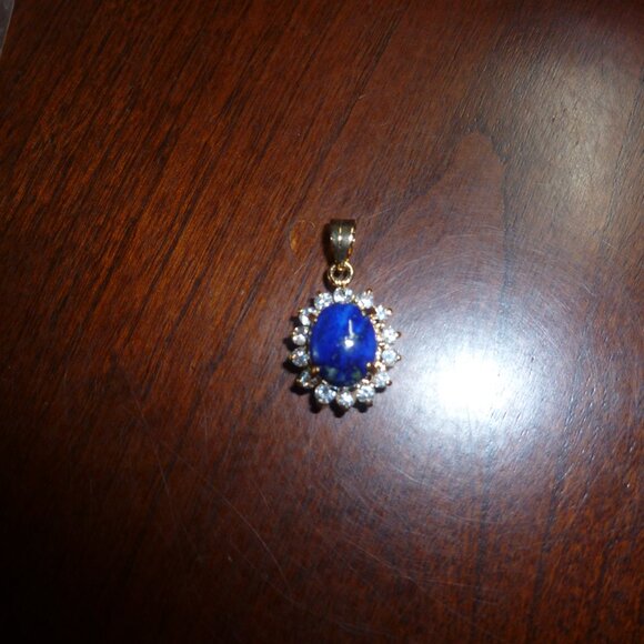18K EP Gold Dolphin Ore Lapis Lazuli Swarovski Crystals Pendant - Picture 10 of 11